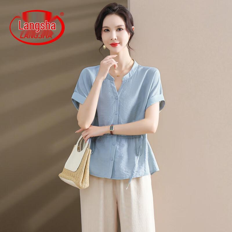 LangSha Women s Spring Short-Sleeve Shirt and Loose Pants Set 2XL