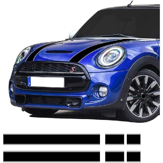 Car Styling Hood Bonnet Stripes Sticker Trunk Rear Engine Cover Vinyl Decal Stickers For Mini Cooper R56 R57 F55 F56 Accessories (Black-White)