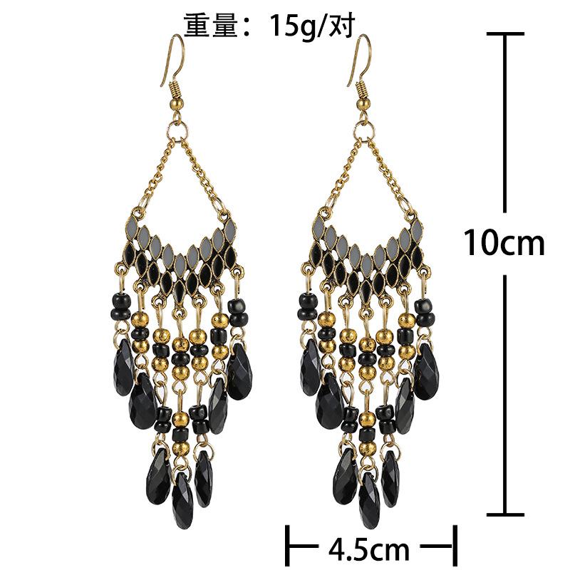 Ethnic Style Water Drop Earring For Women Bohemian Beads Tassel Earring Girls Retro Daily Wear Party  Accessories