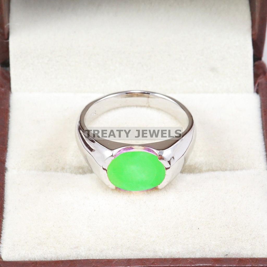 Jade Oval Cut Gemstone With 925 Sterling Silver Ring For Men's #B169 JL375675700955