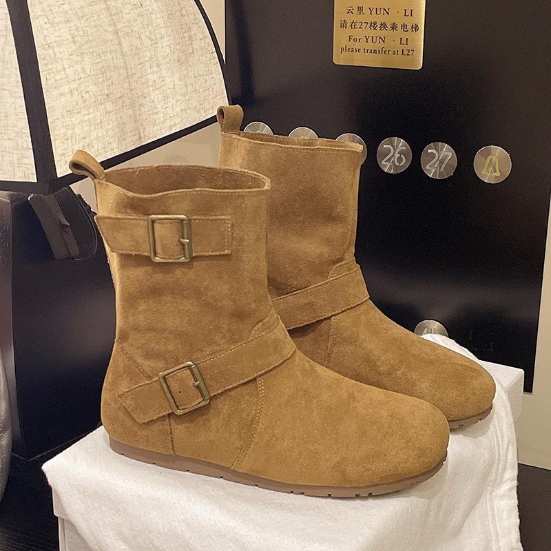 Korean Version of Atmosphere Belt Buckle Martin Boots Women's 2025 Autumn New Design Short Boken Boots