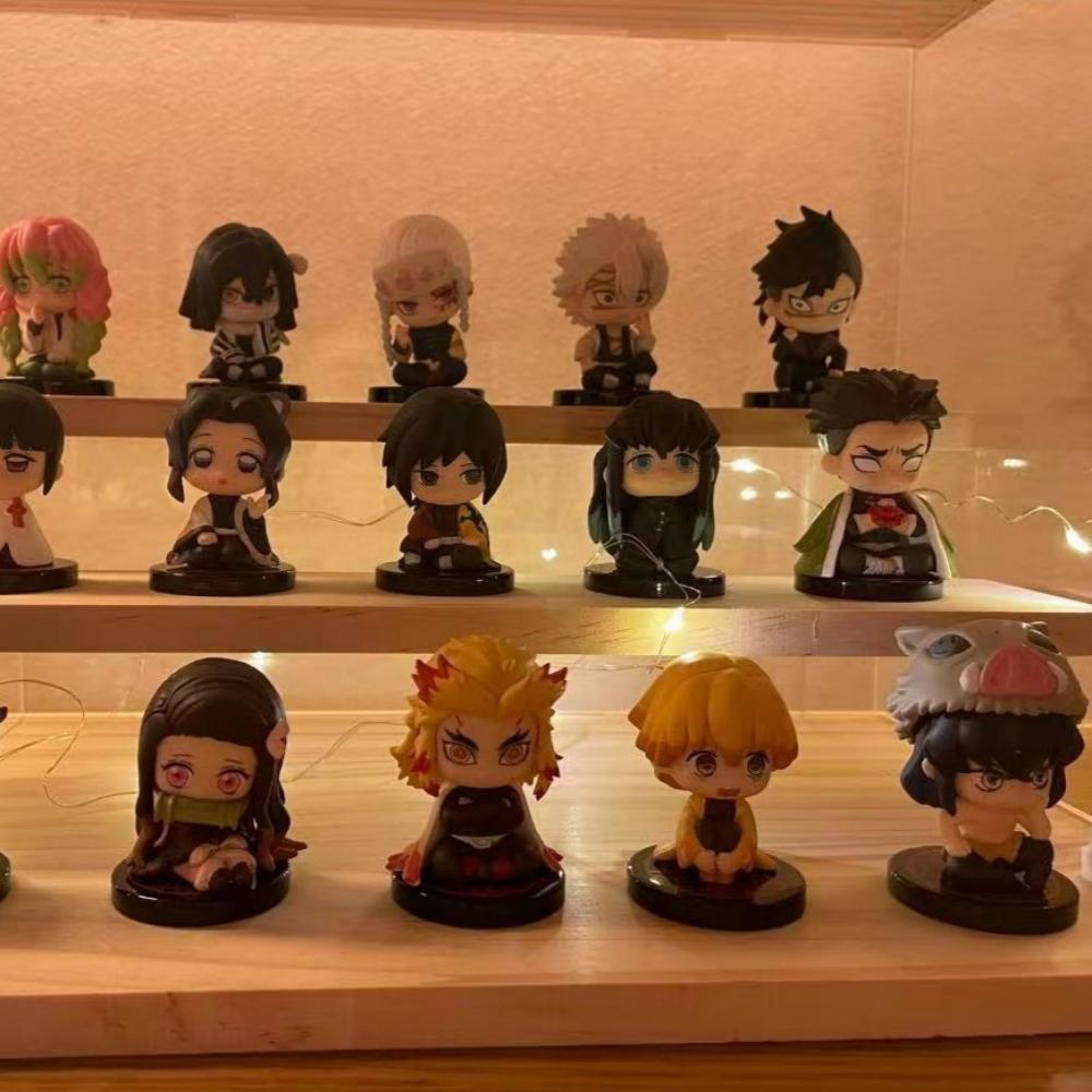 5-15pcs Q Version Demon Slayer Collectible Toy Set PVC Figurals Tanjiro Nidouzi Inosuke Zenizu Ghost Dolls Gifts