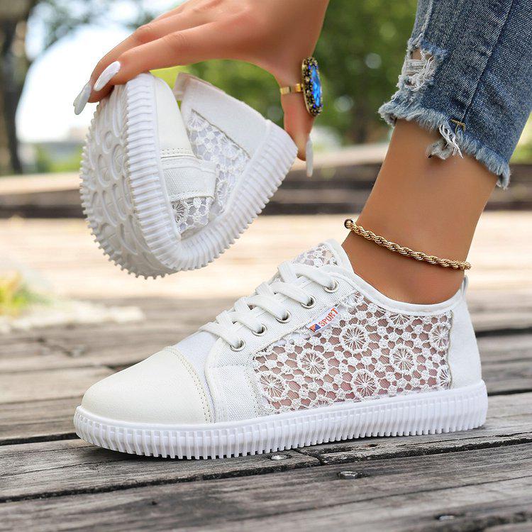 Women's Plus Size White Mesh Sneakers - Versatile, Breathable, Flat Casual Shoes for Spring & Summer 2025