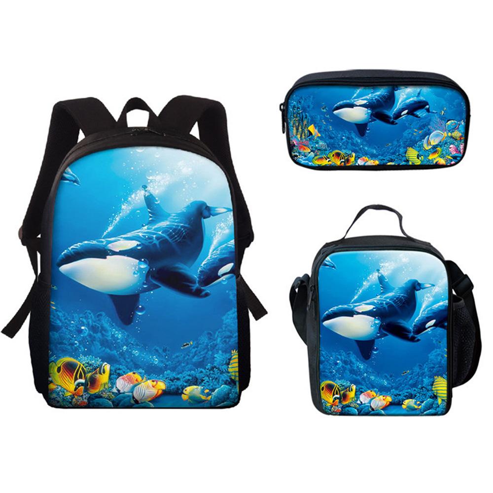 Klassiek Populair Grappig Onderwaterwereld Walvis 3D Print 3 stuks/Set leerling Schooltassen Laptop Dagrugzak Rugzak Lunchtas Etui