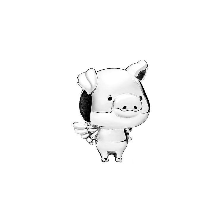 Pandora Little Flying Pig Bead Charm Women Charm Silver 798253 Box,Silver