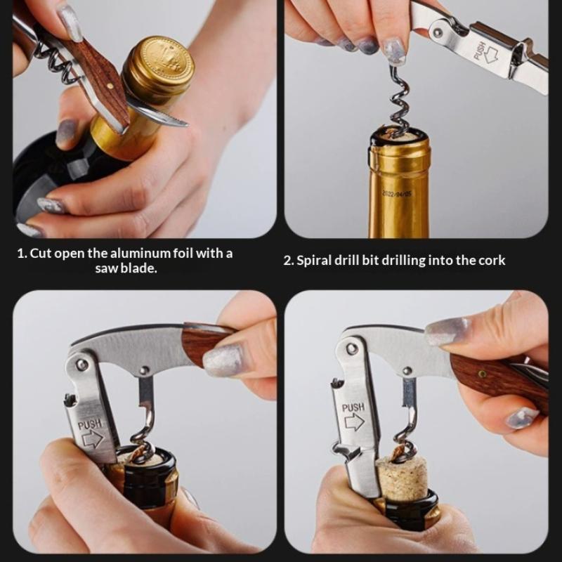 Herramienta Plegable Portátil de Madera y Acero Inoxidable Cuchillo Sacacorchos Abrebotellas de Vino Tinto Herramienta Multifuncional para Exteriores Accesorios de Bar