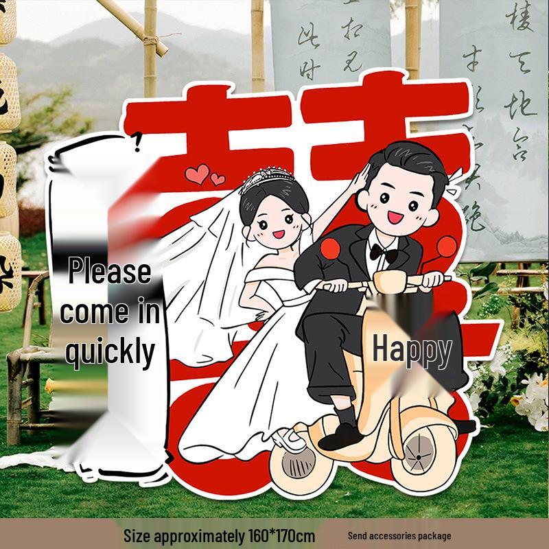 Welcome Sign Wedding Standee: Hand-Painted Cartoon Figure Poster Board for Event Decoration