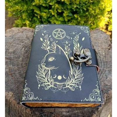 Grimoire Journal Leather Print Caltic Cat Journal Blank Spell Book of Shadows