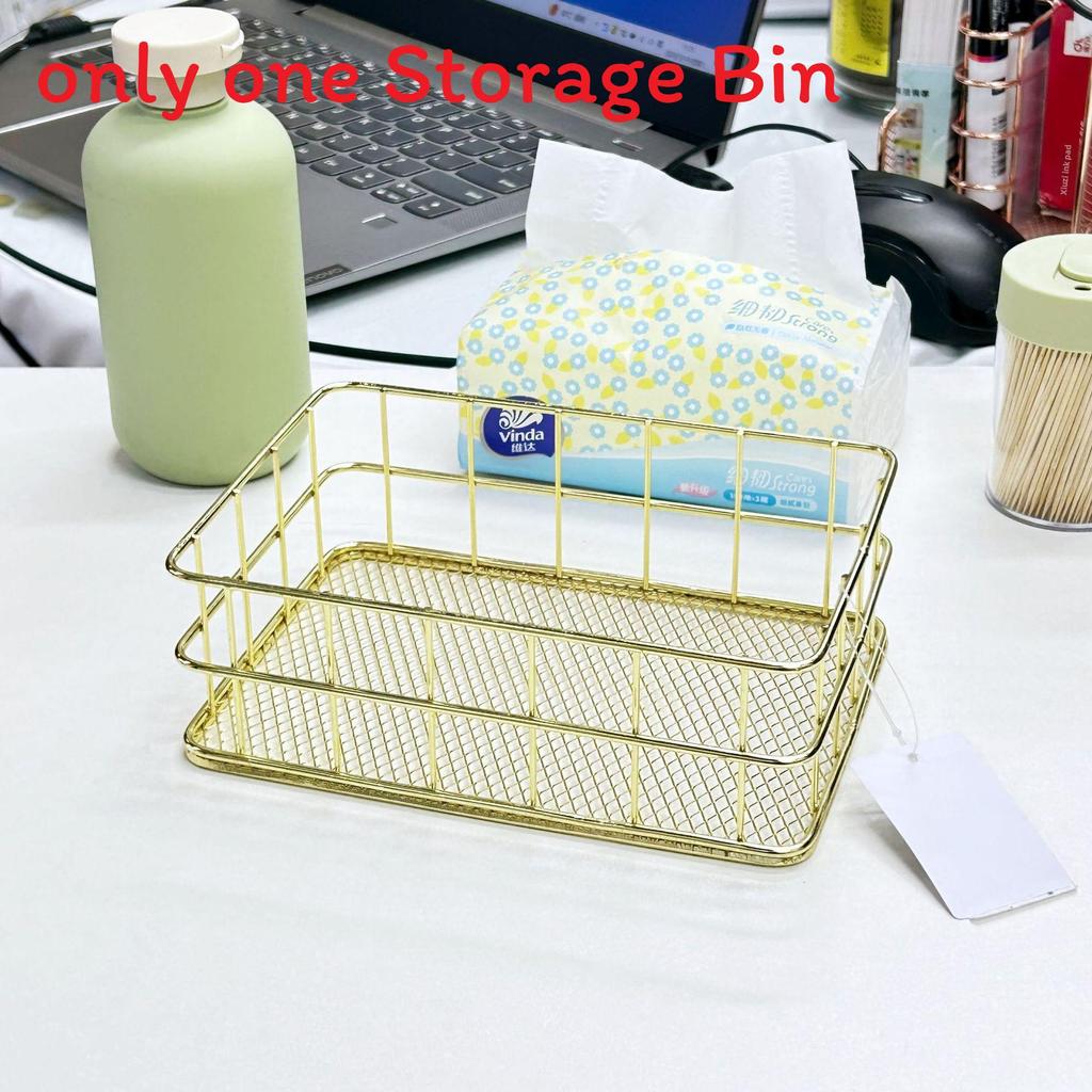 Slim Metal Storage Basket With Steel Mesh Base For Accessories And Small Items
