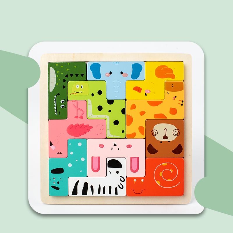 DIY Wooden Blocks Board 3D Cognitive Animal Traffic Montessori Sensory Game Educational Toys For Children Kids