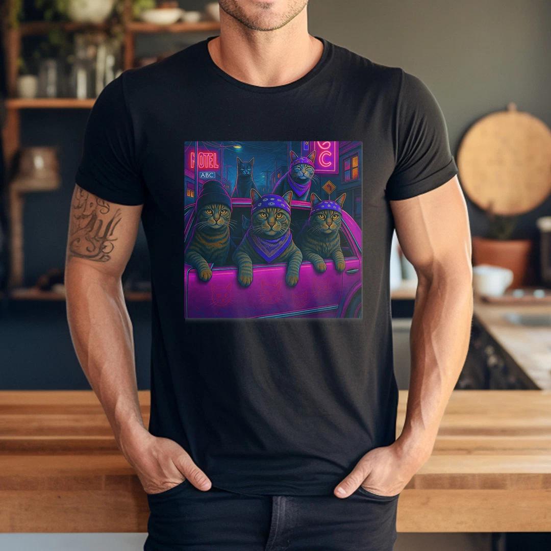HUGvyn Funny Cat Gang Meme – Vintage Street Cool Cat Lovers T-Shirt XL