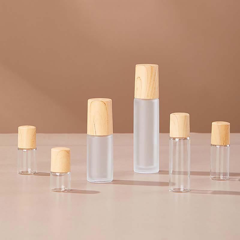 1/2/3/5/10Ml Cosmetic Container Roll On Glass Bottles For Essential Oil Empty Perfume Bottle Refillable Container With Wood Lid