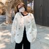 Lamb Wool Imitation Leather Coat Women's Winter New Thickened White Plush Top Cotton Jacket Round Neck