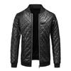 Men's Black Stand Collar Leather Jacket with Zipper Welt Pockets and Straight Hem for Autumn/Winter Casual Wear