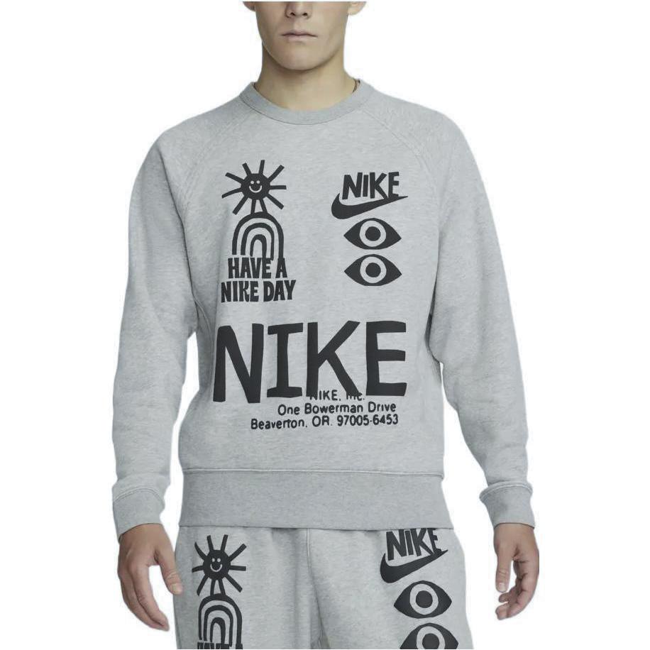 Nike Logo Print Long Sleeve Pullover Sweatshirt Men Tops Grey DQ4170-063