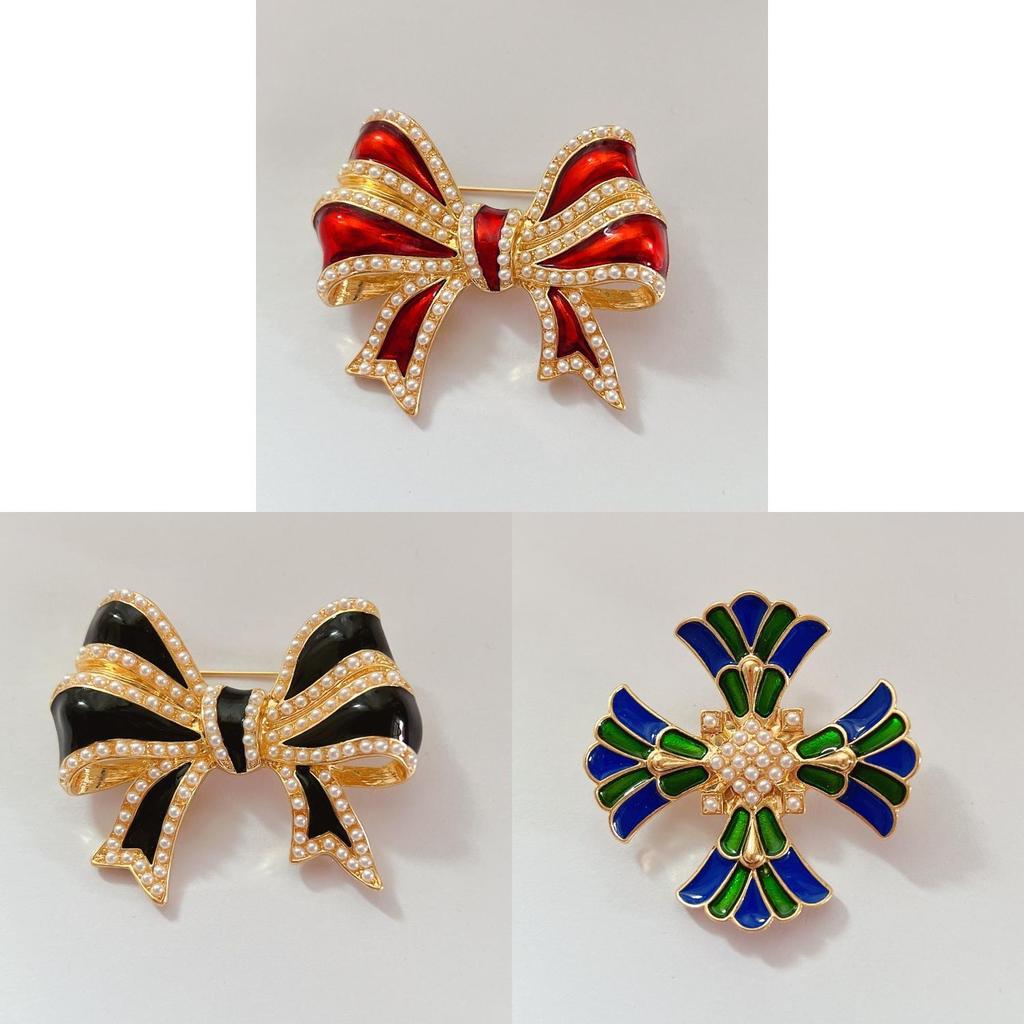 Vintage French Style Butterfly Brooch With Pearl Drop Oil Finishing For Women Fashion Accessories