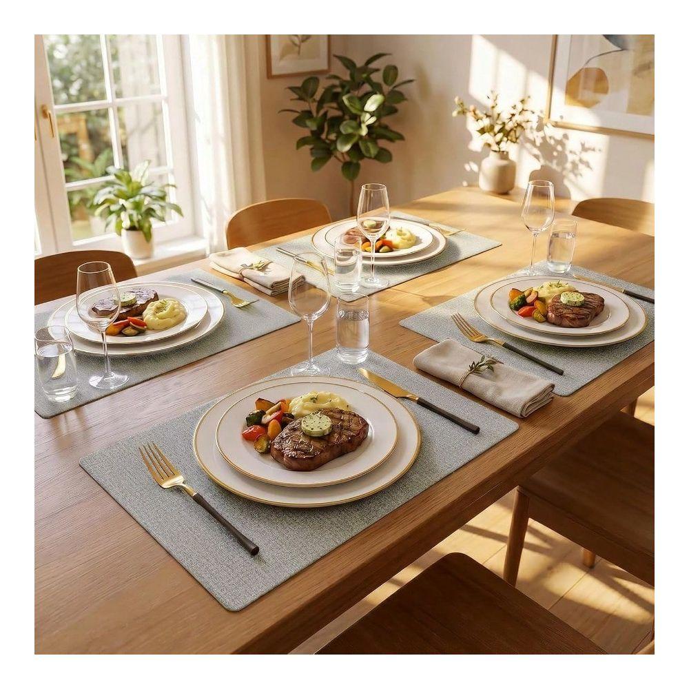 Placemats Set Of 6, 12 X 18 Inch Faux Leather 100 Waterproof Wipeable Anti Slip Place Mats, Heat Resistant Reversible PU Table Ma