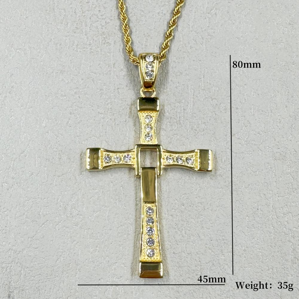 HIP hop Men/Women Cross Pendant Necklace with rhinestone Gold Color 316L Stainless Steel Necklace Popular