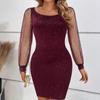 Elegant 2024 V-Neck Mesh Sleeve Bodycon Evening Dress