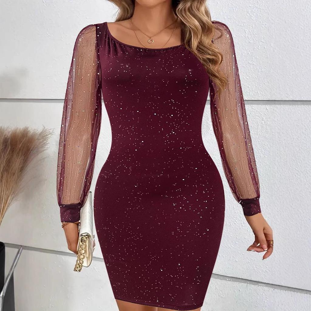 Elegant 2024 V-Neck Mesh Sleeve Bodycon Evening Dress