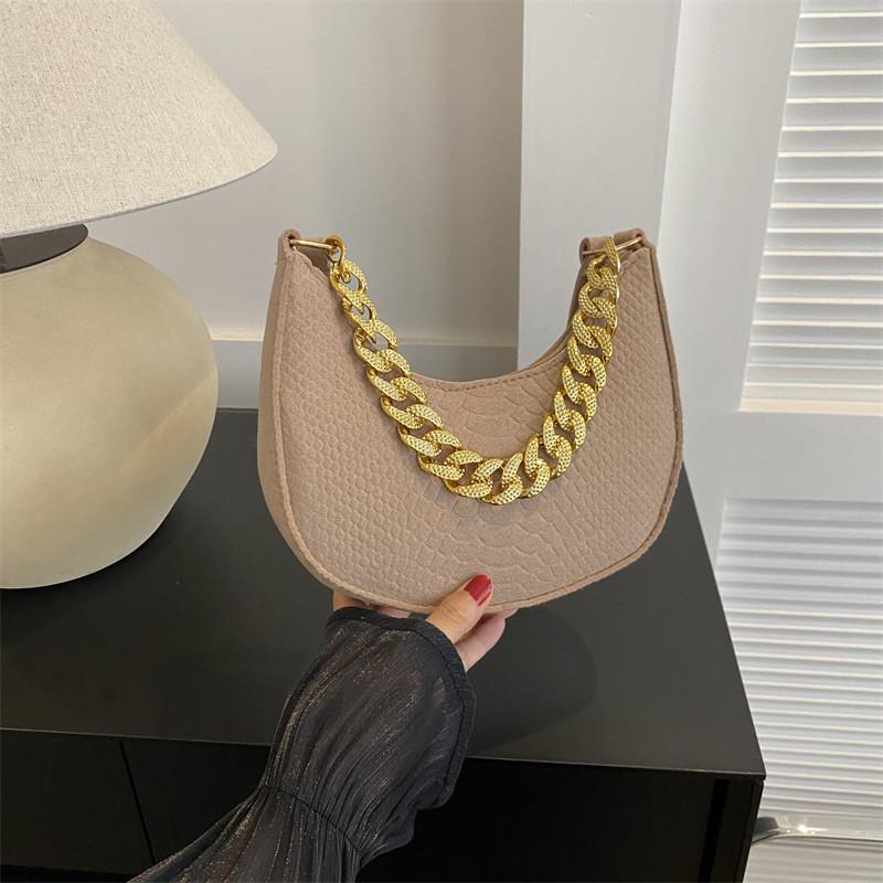 Fashionable Felt Bag Stylish Retro Simple Chain Crossbody Tote Underarm Handbag