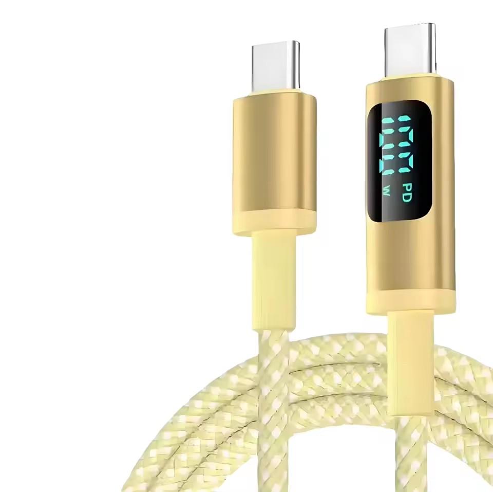 100W PD Fast Charging Cable USB-C to USB-C Cable 5A Nylon Braided with Real-Time LED Display OD4.0 High-Speed Data Cable