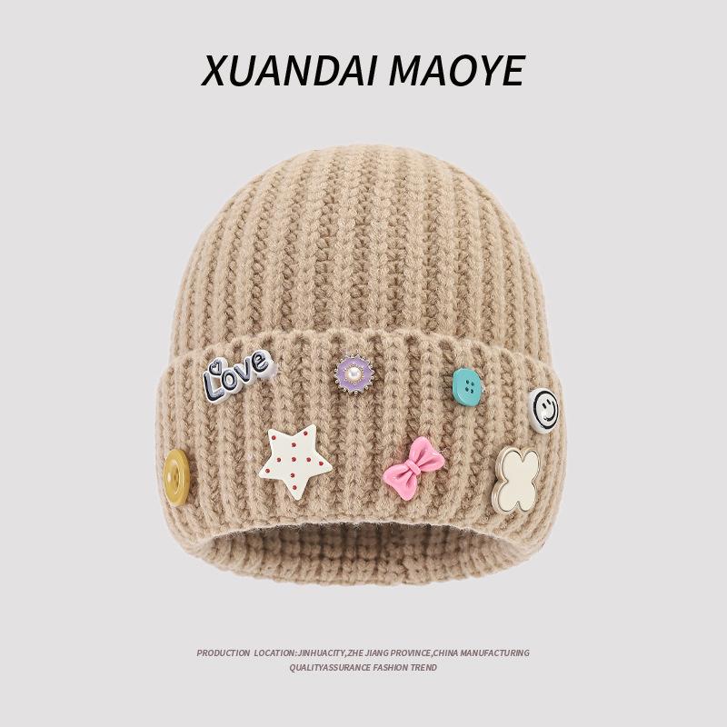 Autumn And Winter Wool Hat Women'S Casual Warm Ear Protection Hat Thickened Fashionable Versatile Student Knitted Hat