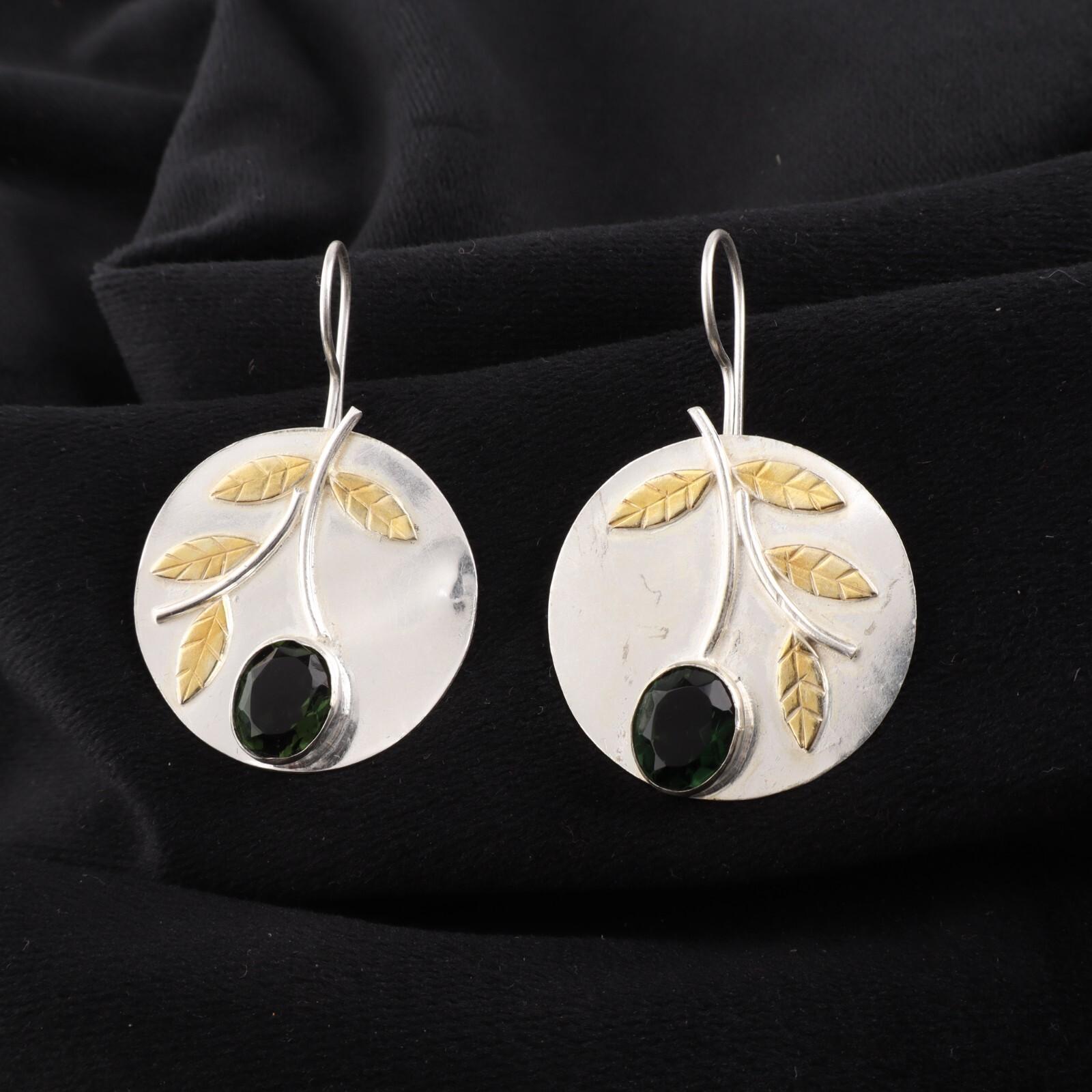 

Green Tourmaline Gemstone 925 Sterling Silver Jewelry Handcrafted Earrings 1.73 EE-176-6