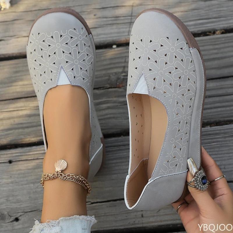 Fashion New Womens Hollow Out Shoes Ethnic Style Low Top Plus Size Shoe Comfort Breathable Flats Casual Solid Color Ladies Shoes Zapatos