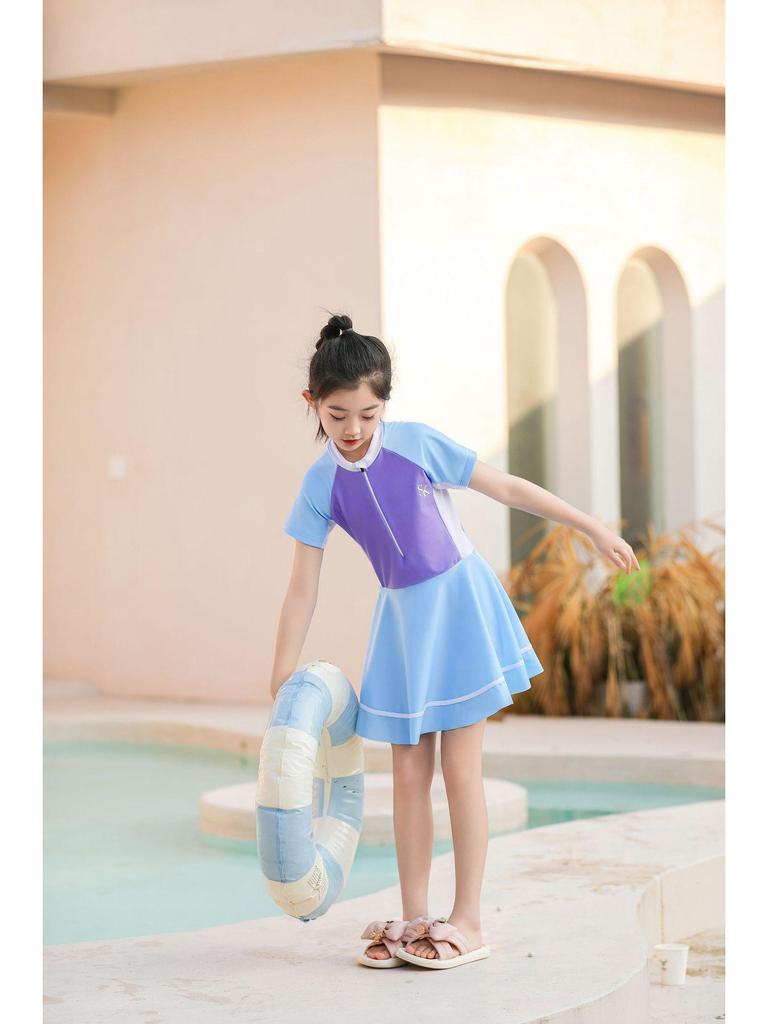 Girls' Sporty One-Piece Skirt Style Swimsuit for Training and Hot Springs