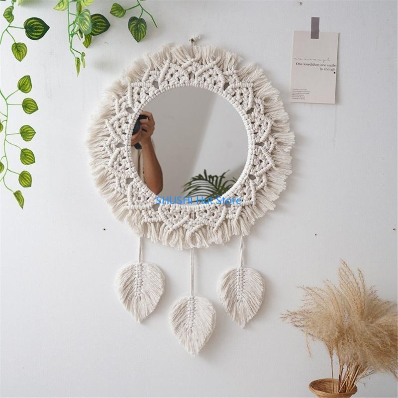 Mirrorr Decorative Large Macrames Round Mirrorr Living Room Bohemian Tapestry Wall Hanging for Home Decorations D57B China Mainland