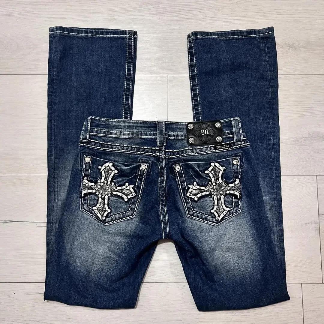 

Y2K Новые винтажные джинсы с вышитыми карманами, женские хип-хоп ретро-джинсы Harajuku Wash Blue с высокой талией, прямые широкие брюки