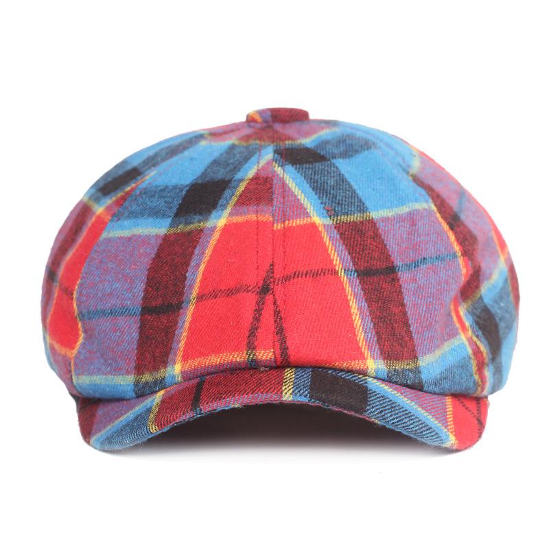 Beret Cap Grid Cloth Octagonal Cap Ms. Beret Spring and Summer Hat Literary Youth Duck Tongue Cap Female Cap