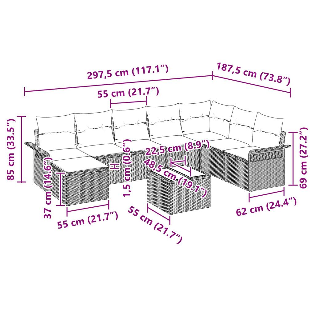 Garden Sofa Set with Cushions 9 pcs Black Poly Rattan