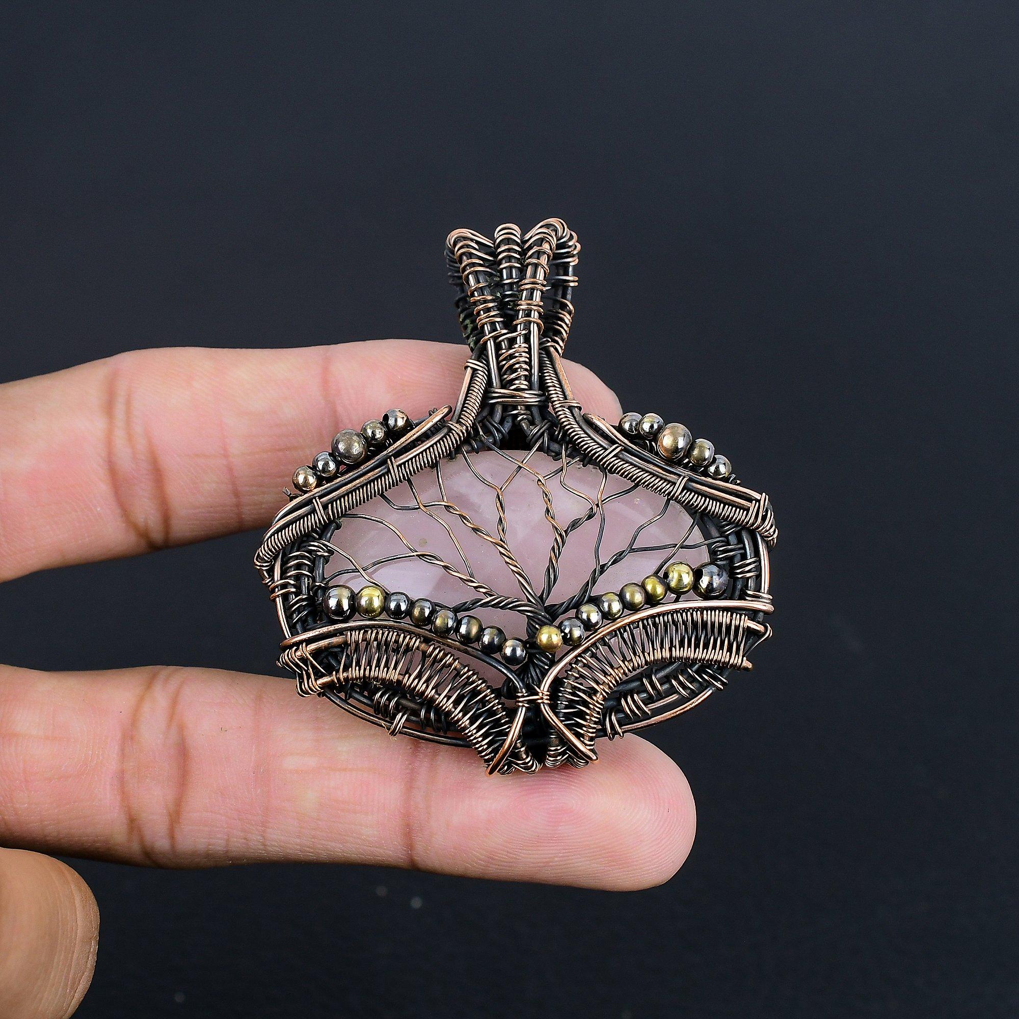 

Украшения из розового кварца, кулон, обернутый медной проволокой 999 пробы, украшения из драгоценных камней ручной работы, подарки для жены, совершенно новый кулон 2.55 Inches