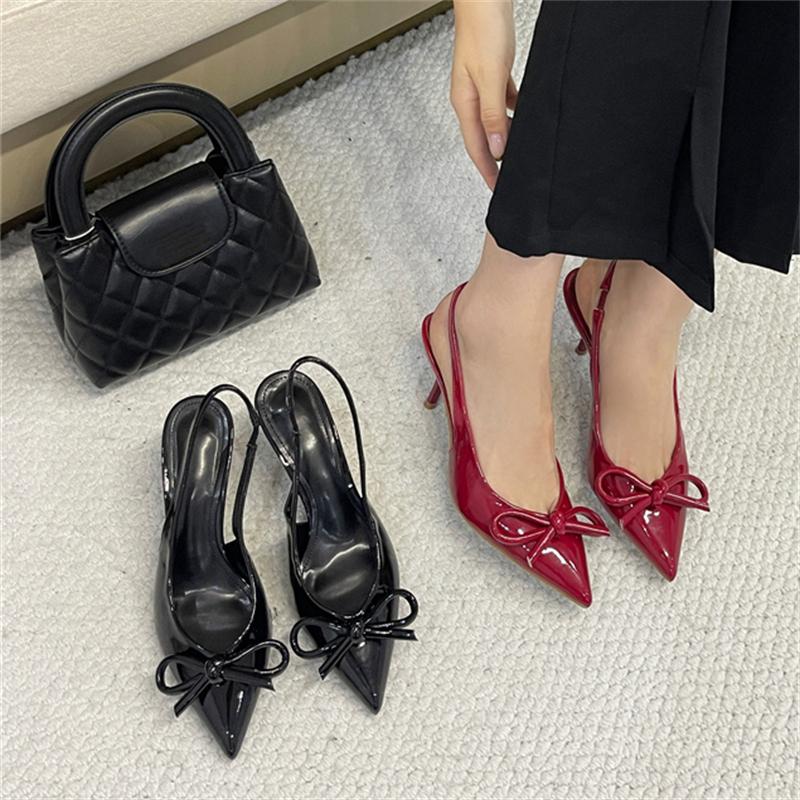 Eilyken Spring Street Style Patent Leather Slingbacks Woman Pumps Sexy Pointed Toe Thin High Heels Wedding Party Female Shoes