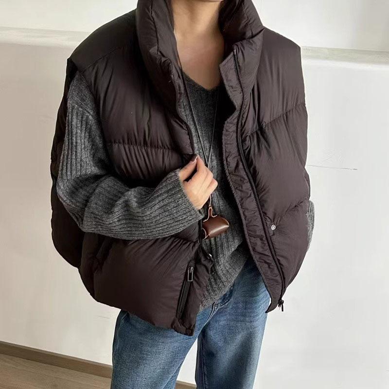 Puff down vest women's 2025 autumn and winter fashion sweet small warm vest thin vest jacket