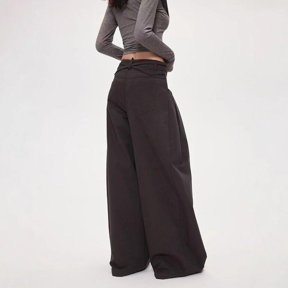 Women High Waist Pants Autumn Retro Cargo Wide Leg Pants Women's Curved Straight Floor Length Loose Casual Trouser