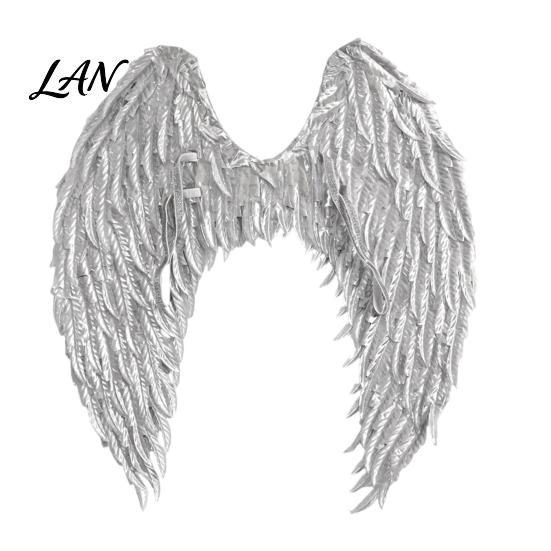 Dark Guardian Angel Wings Costume for Kids, Feathered Wing Dress Up Elastic Strap Cosplay Accessory Fancy Dress, Halloween Party, Performance