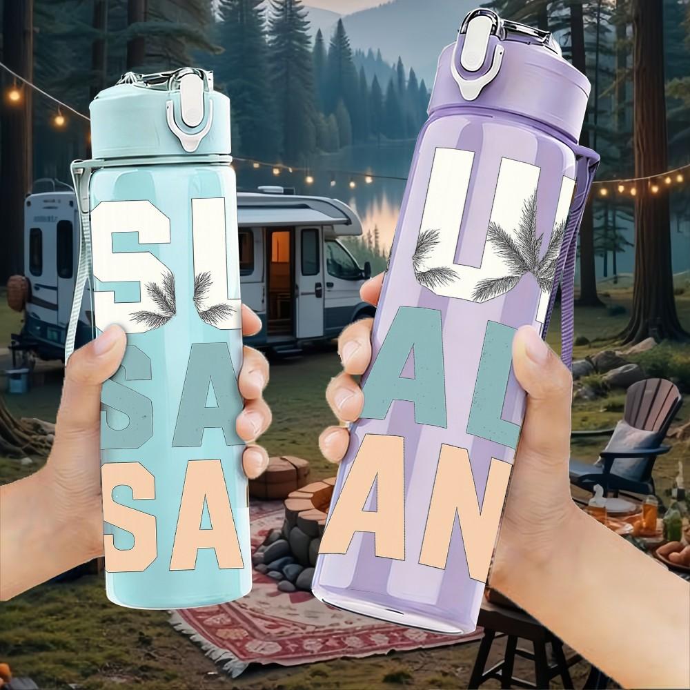 1PC Sun Salt Sand Beach Quote 750ml Color Plastic Sports Water Bottle Leakproof Flip Straw Lid Suitable for Sports Office Home Use