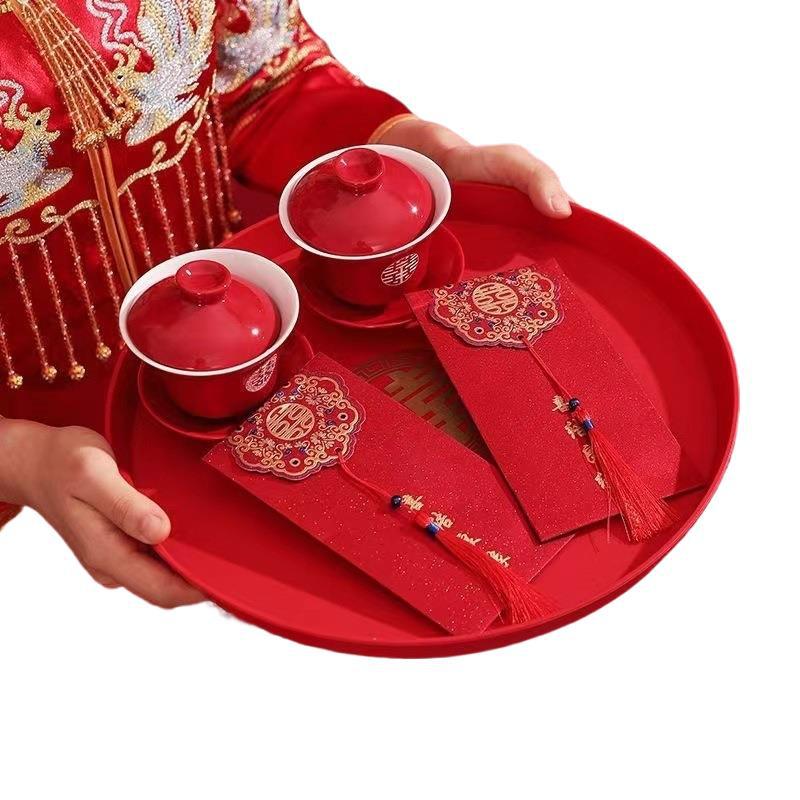 Red Wedding Ceremony Tea and Toasting Tray - Perfect for Fruits, Nuts, or Candy In the Living Room.