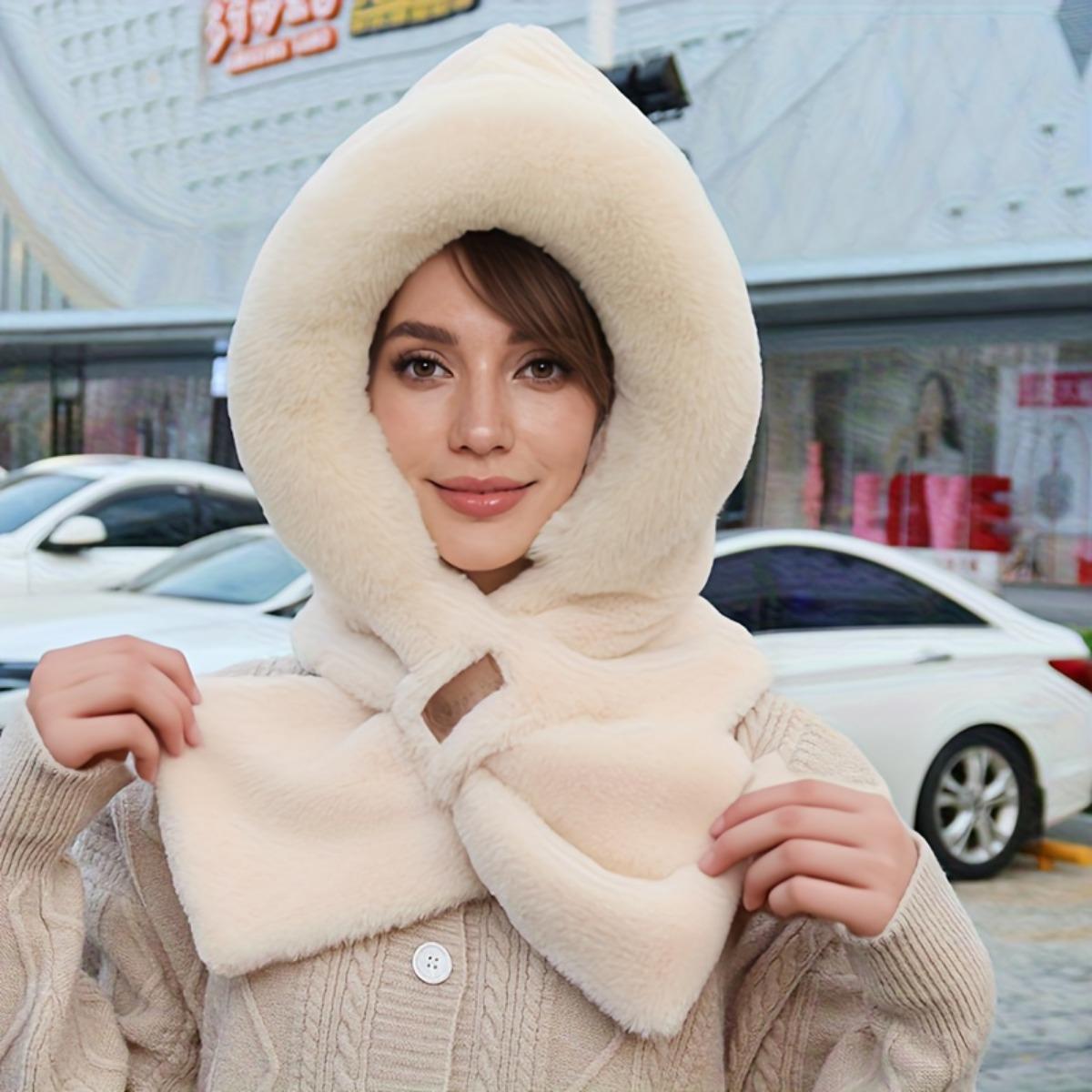 

Зимний теплый шарф и женская шапка интегрированные, с мягкой и толстой тепловой подкладкой для защиты ушей, вязаная шапка в полоску, теплая шапка для шеи