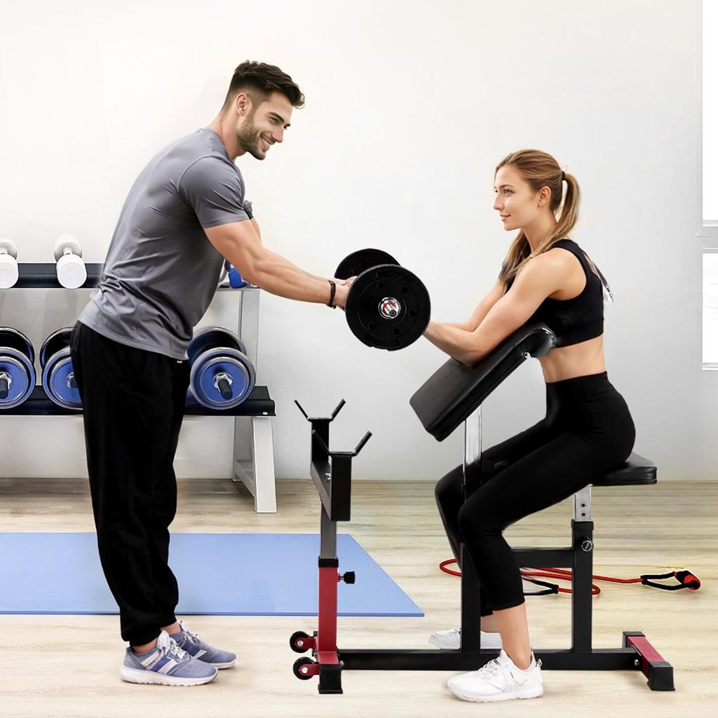 VEVOR Preacher Curl Bench, Strength Training Biceps Machine, Max Load 440 LBS Home Gym Equipment, Seated Arm Isolated Barbell Dumbbell Bicep Station