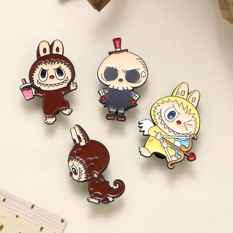 Anime Cute Enamel Labubu Brooch Cartoon Metal Studen Badge Pins Jewelry Brooches Men Women Backpack Jewelry Accessories