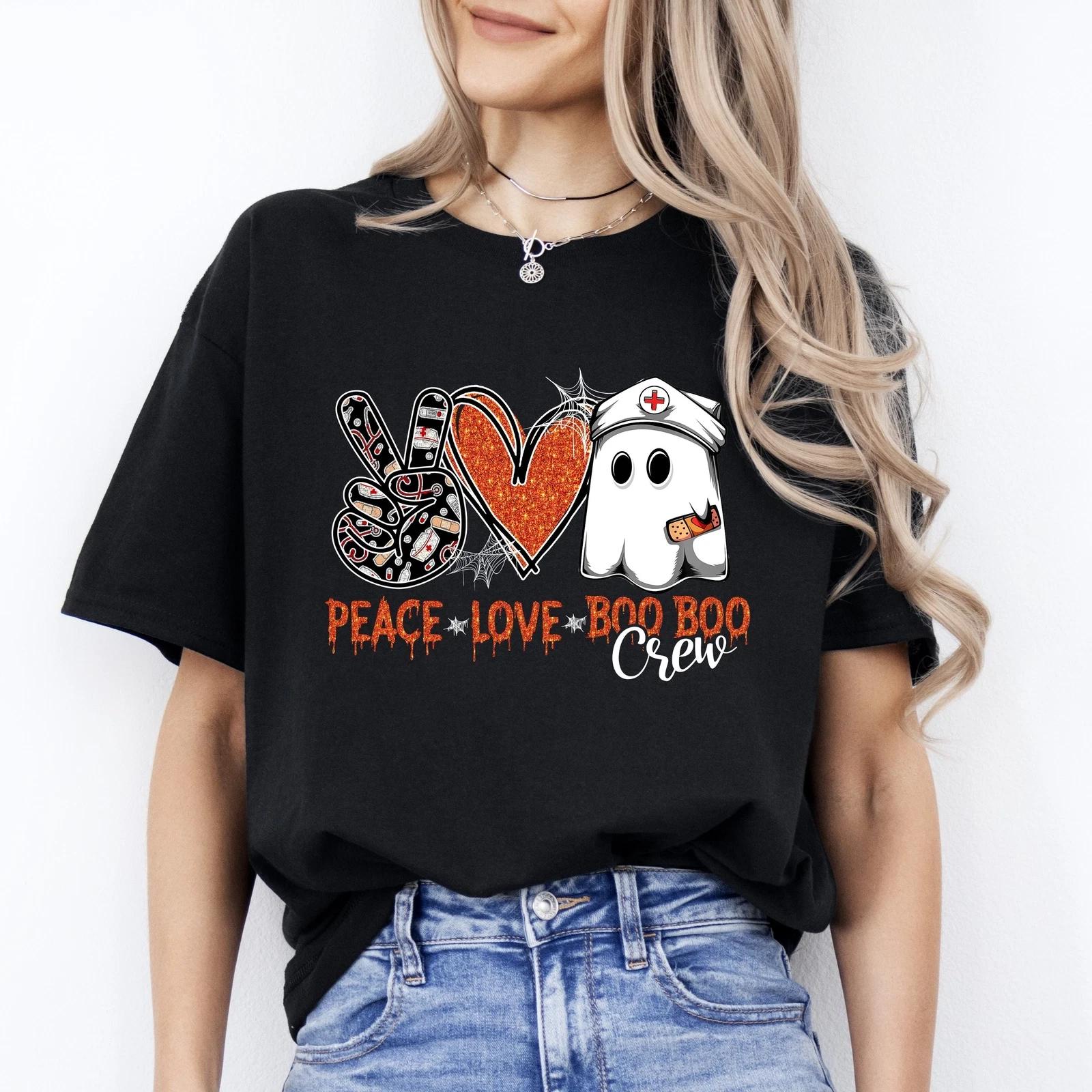 Peace love boo boo crew Halloween Unisex T-Shirt nurse squad medical team tee Bl 2XL