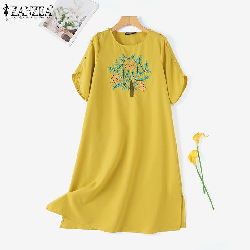 

ZANZEA Женское повседневное летнее платье с круглым вырезом и коротким рукавом с принтом