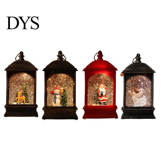 Warm Ambient Bedside Lamp Christmas Snow Lantern, Battery Operated Swirling Water Glittering Vintage Holiday Tabletop Decor Santa Snowman Elk
