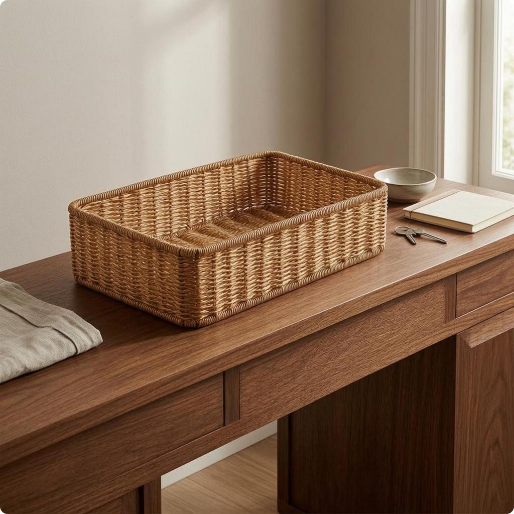 Hand Woven Tray Basket OpenTop Rattan Storage Ventilated 36258cm