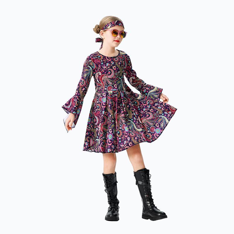 Halloween Kids Costume Little Girl Funny Vintage Hippie Kids Costume Table Performance Costume Dress
