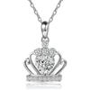 Heart Center Stone Open Outline Crown Shaped Paved Pendant Women Cable Chain Clavicle Necklace